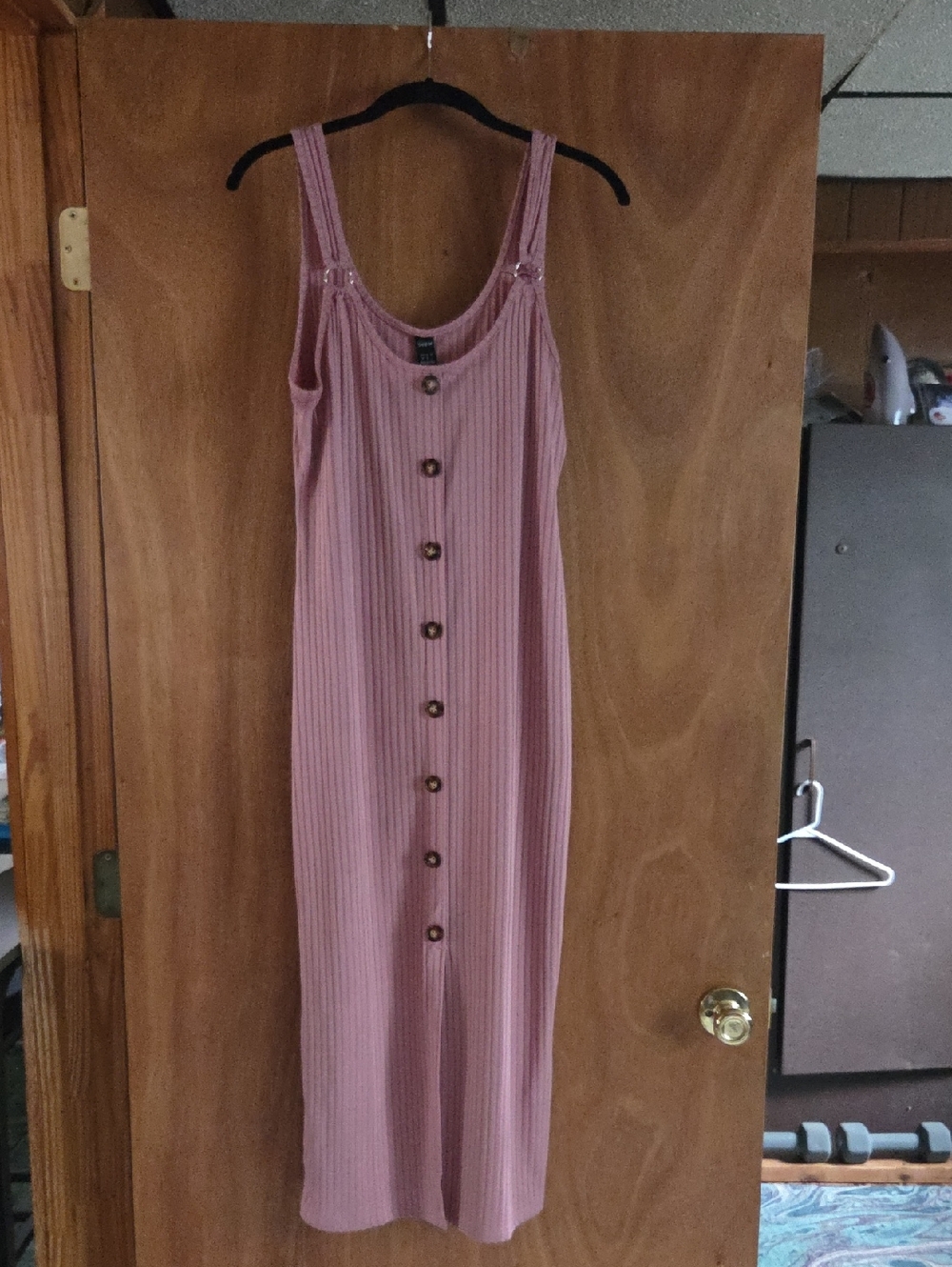 SHEIN Mauve Ribbed Faux Button-Front Midi Dress